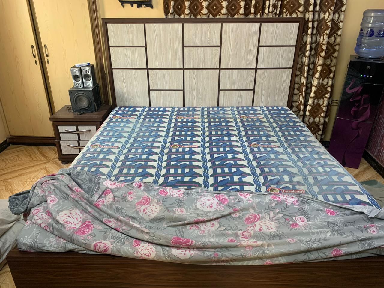 Wooden bed with mattress 3door cuburt 2side table by Hamdani Vlogs