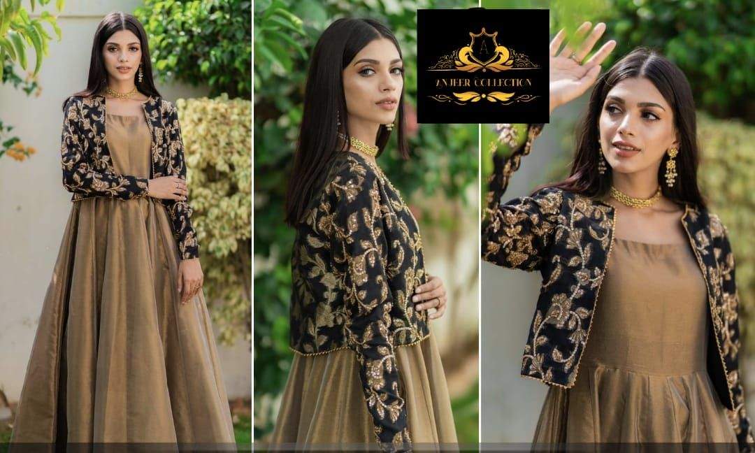 Heavy embroidered koti with maxi by Wajeeha Shaukat