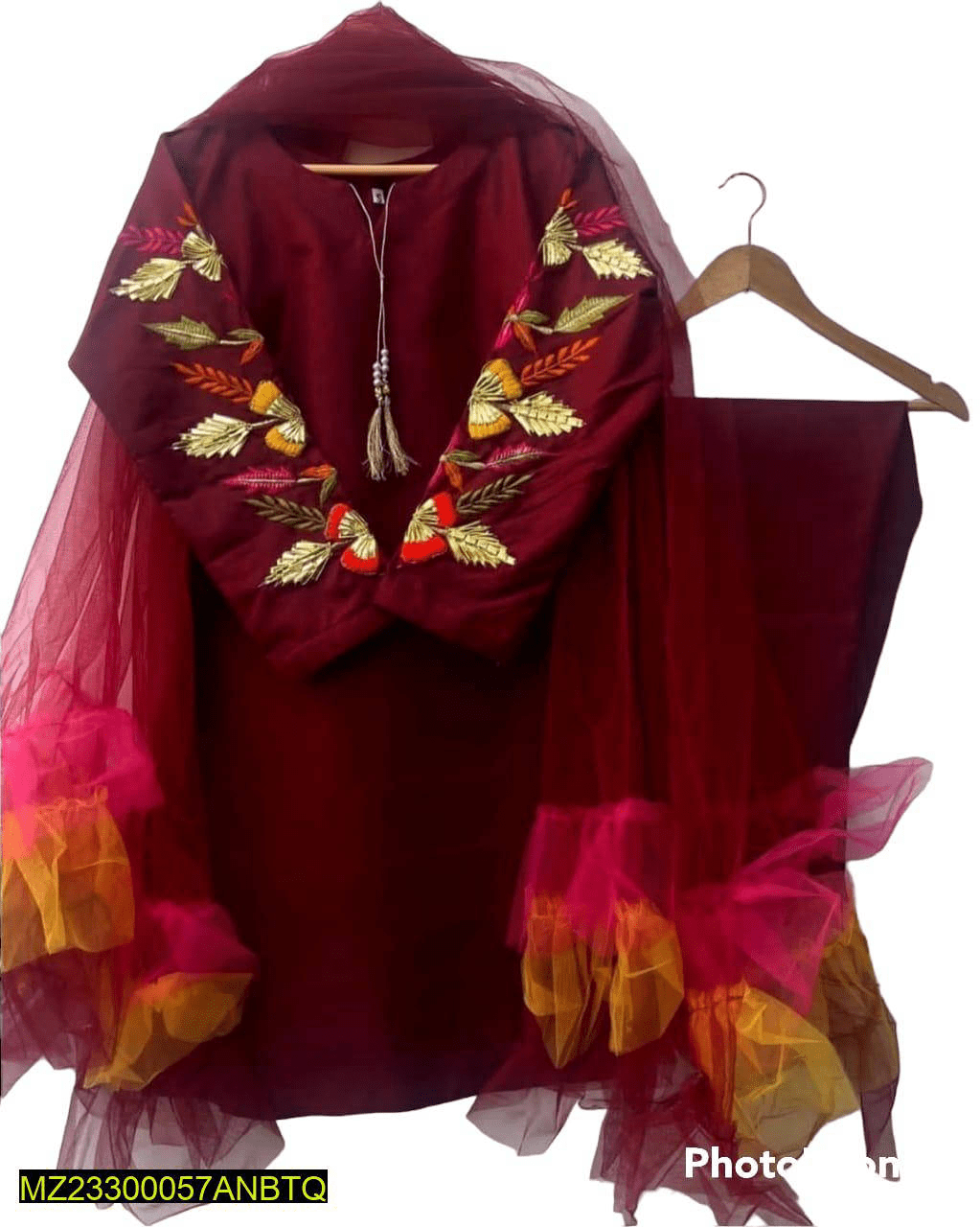 3 PCs Woman Stitched Katan Silk Embroidered Suit by Hanan Shafique