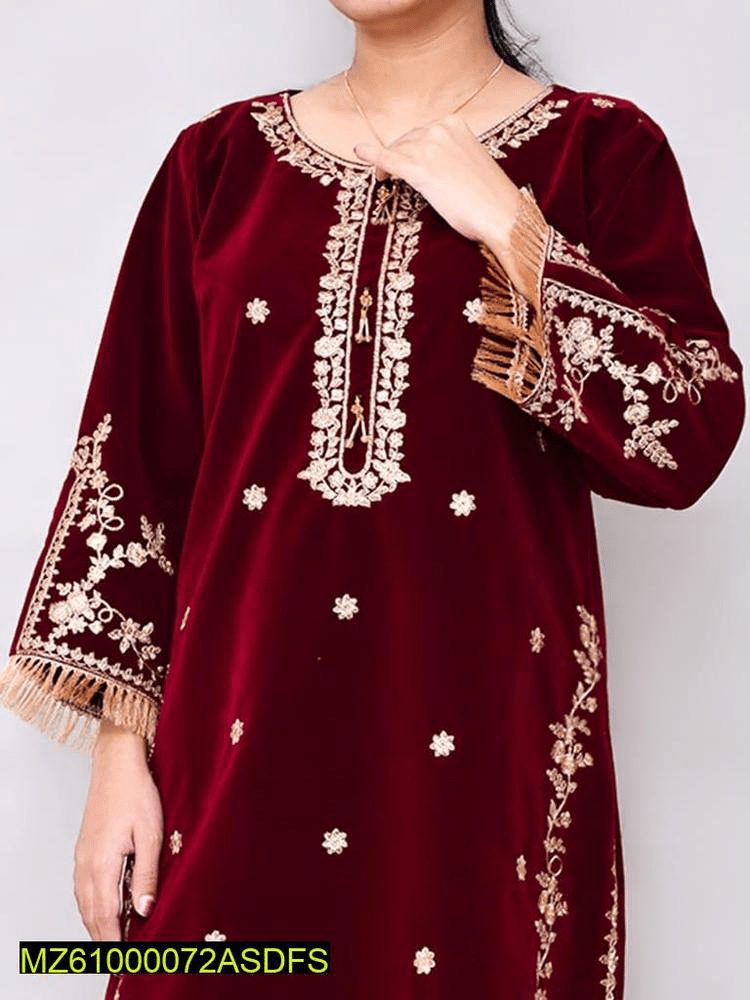Women’s stitched velvet embroidered shirt by Muhammad Afaq
