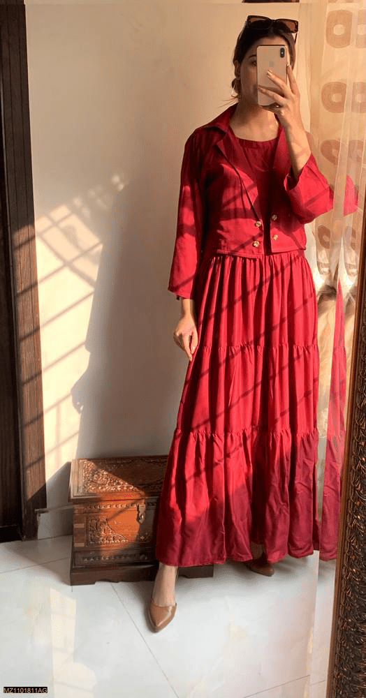 2 Pc Stitched Linen Plain Maxi by Rana Mazhar