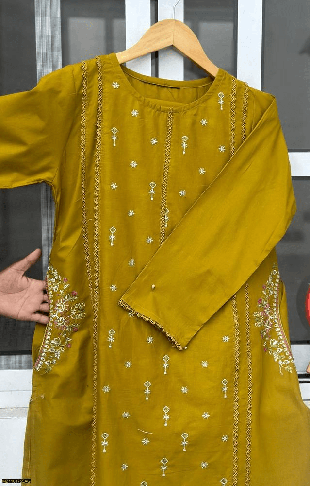2 Pcs Woman,s Stitched linen Embroidered Suit by Usman Ali
