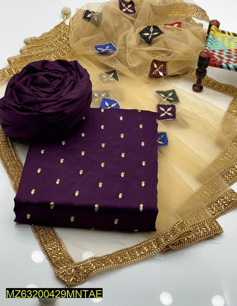 3 PCs women’s unstitched shamoze silk Embroidered suit by Hooriya Baloch