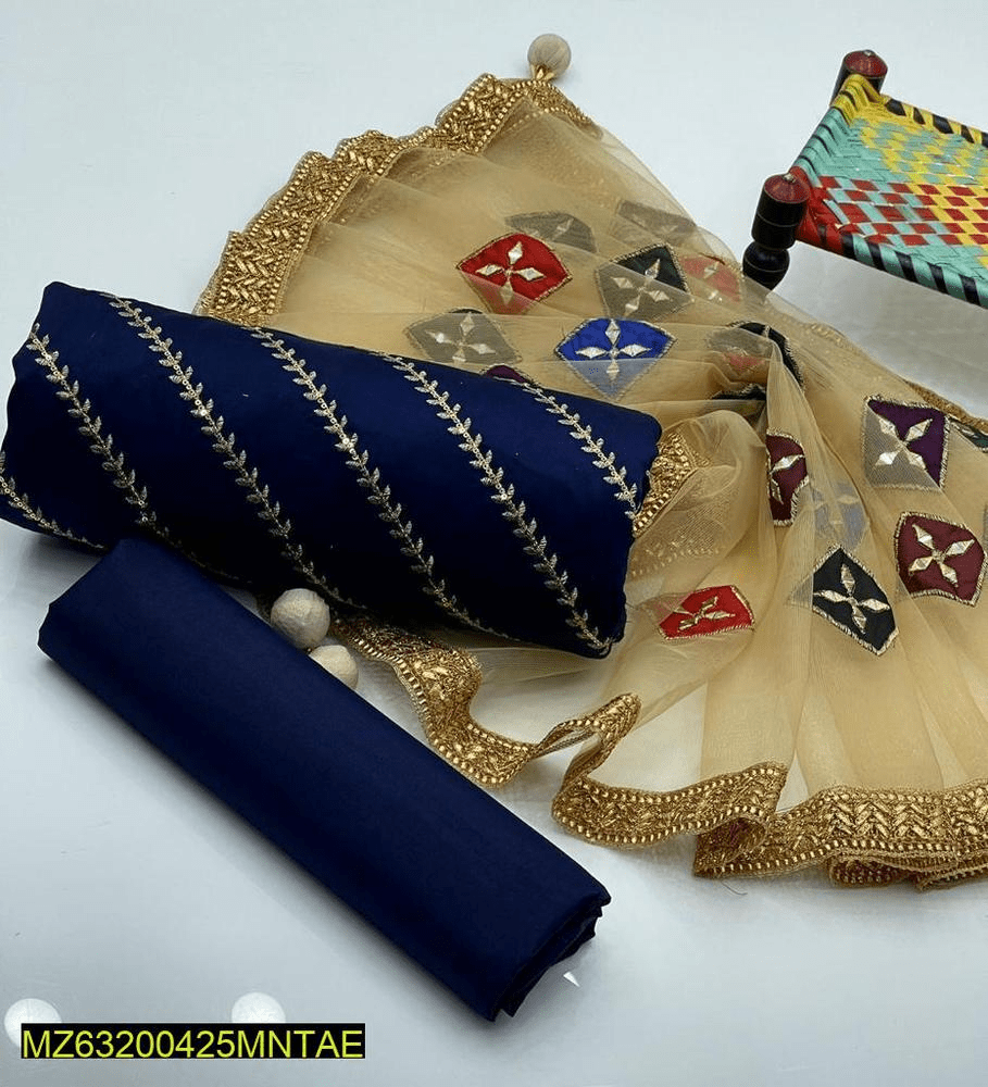 3 PCs women’s unstitched shamoze silk Embroidered suit by Hooriya Baloch