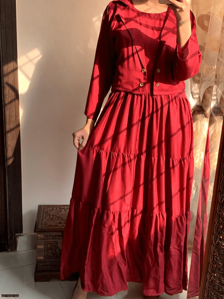 2 Pc Stitched Linen Plain Maxi by Rana Mazhar