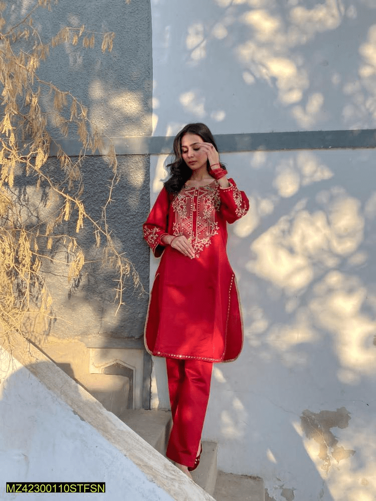 2 PCs women’s khaadi Embroidered suit by Hooriya Baloch