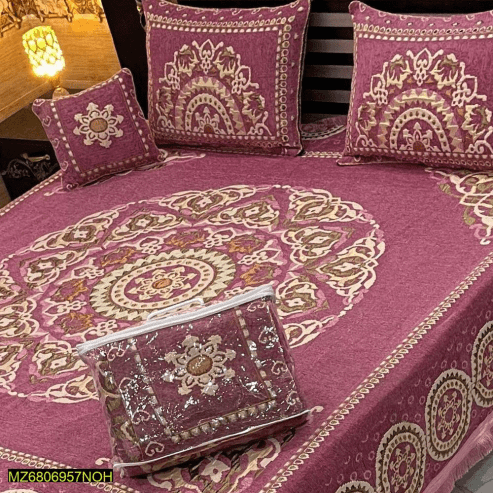 4 Pcs Velvet Jacquard Double Bedsheet … Free home delivery by Muhammad Maqbool