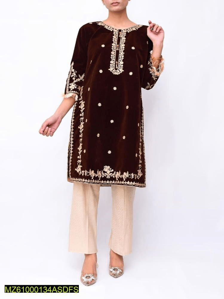 Women’s stitched velvet embroidered shirt by Muhammad Afaq