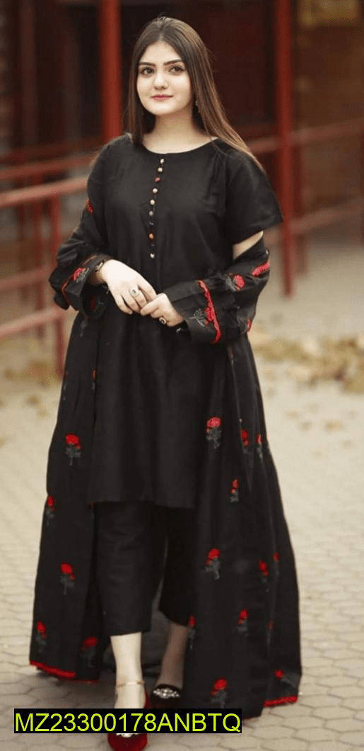 3 PCs Woman Stitched Katan Silk Embroidered by Hanan Shafique