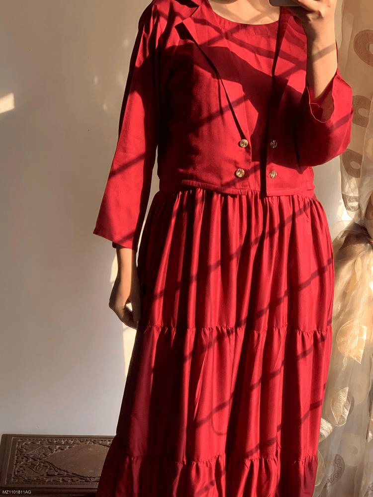 2 Pc Stitched Linen Plain Maxi by Rana Mazhar