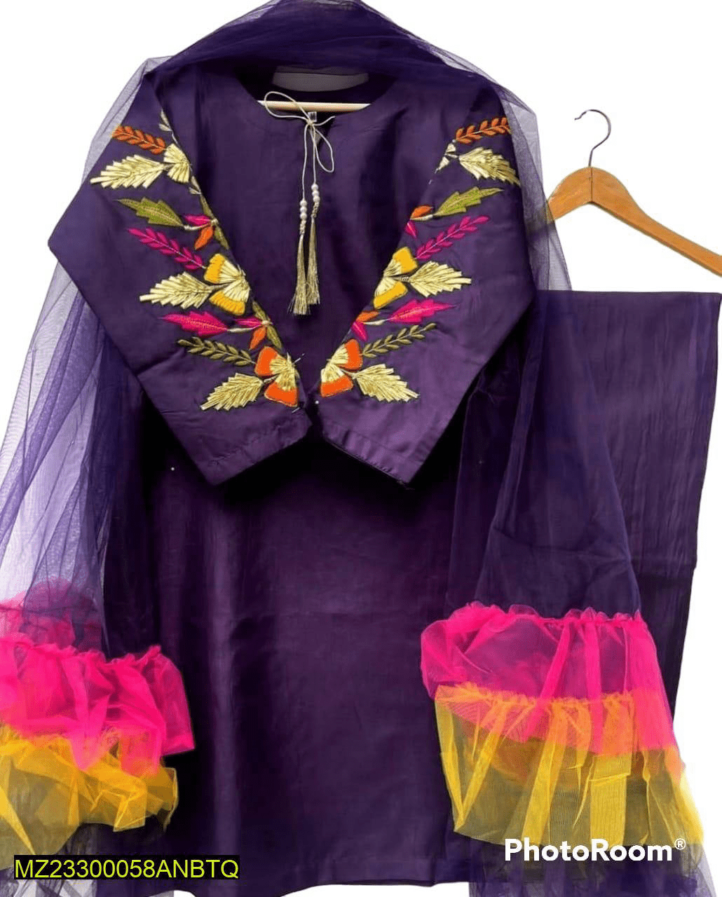 3 PCs Woman Stitched Silk Embroidered Suit by Hanan Shafique