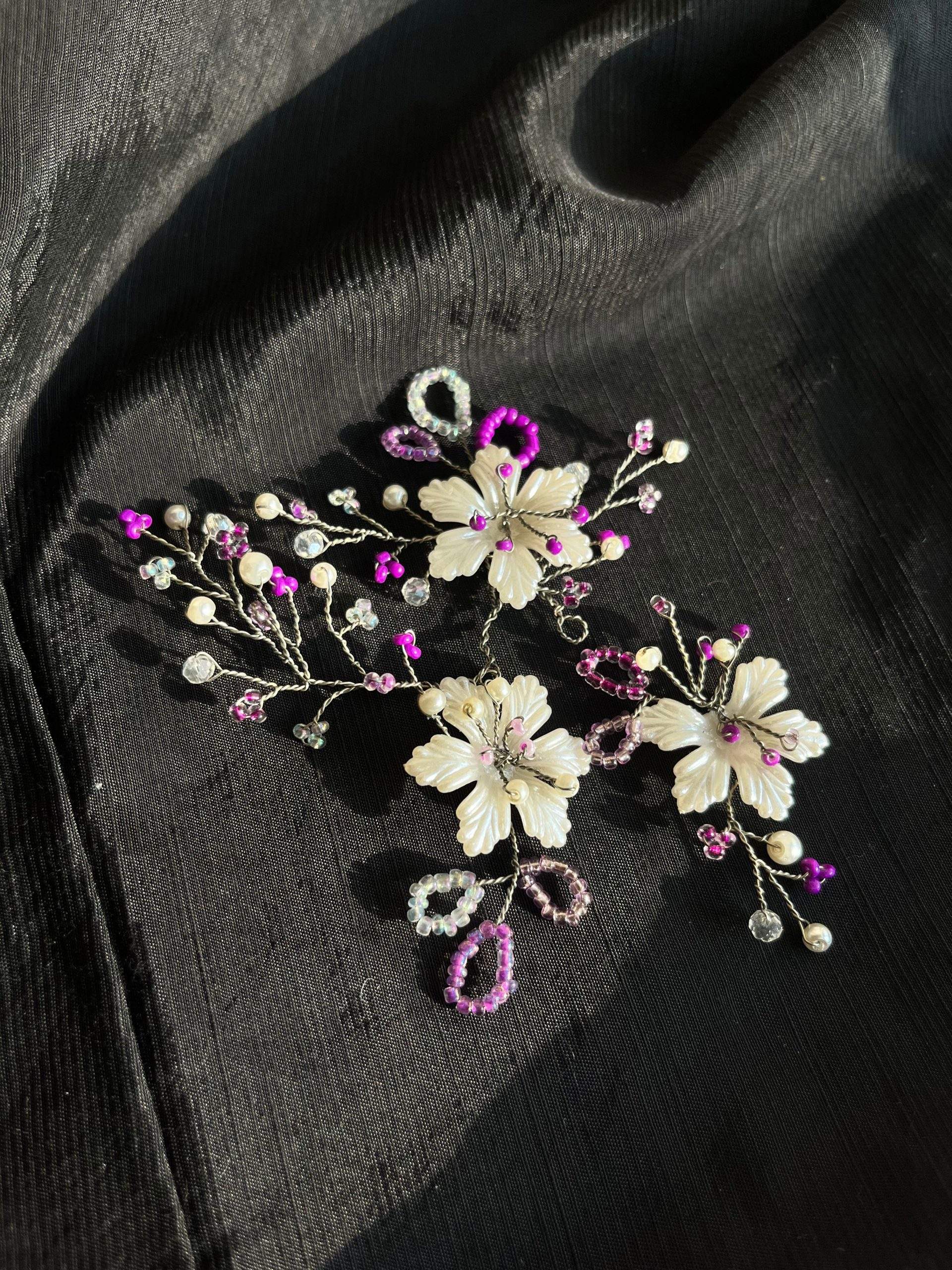 Floral Hair pins (white and purple) pack of 5 by Zarwish Javid
