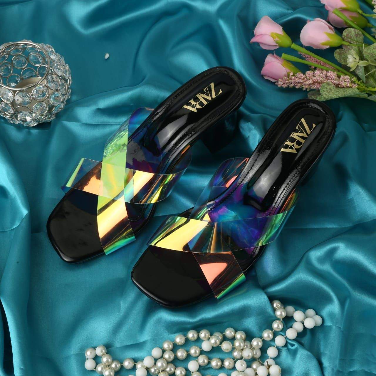 Zara Holographic Heels by Hooriya Baloch