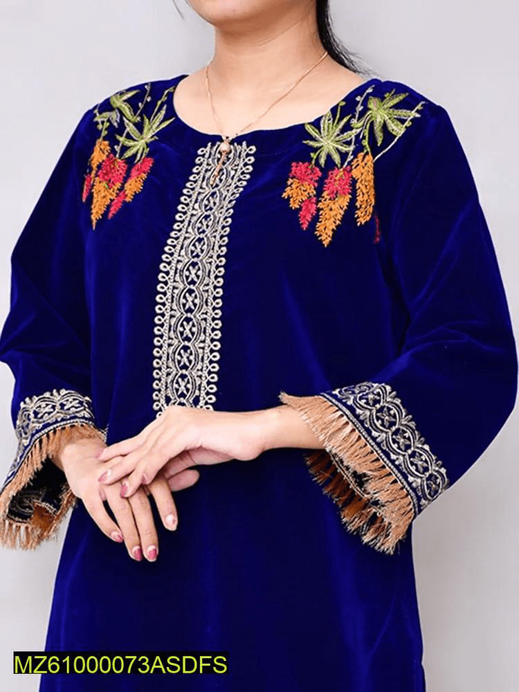 Women’s stitched velvet embroidered shirt by Muhammad Afaq