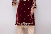 Women’s stitched velvet embroidered shirt by Muhammad Afaq