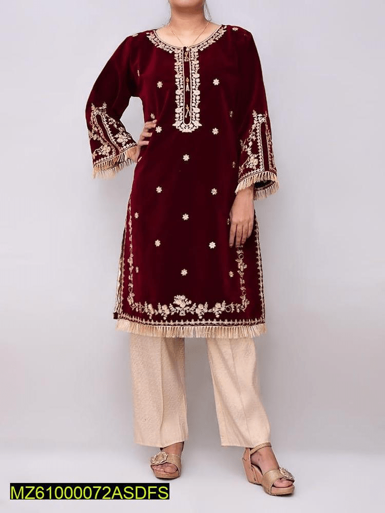 Women’s stitched velvet embroidered shirt by Muhammad Afaq