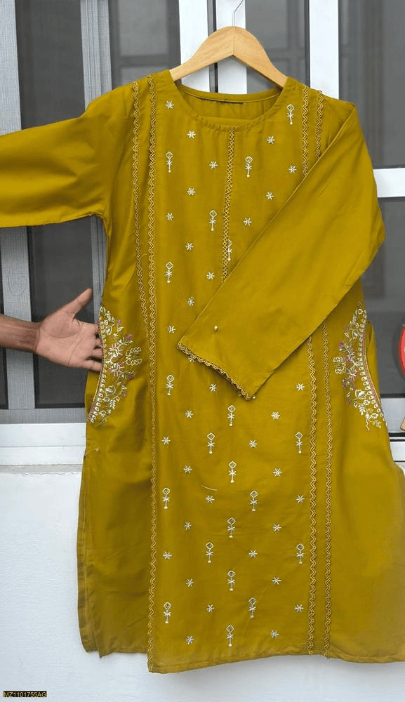 2 Pcs Woman,s Stitched linen Embroidered Suit by Usman Ali