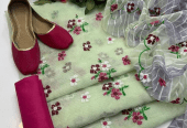 4 PCs women’s unstitched khaadi net Embroidery suit by Hooriya Baloch