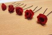 Red rose hair pins by Zarwish Javid