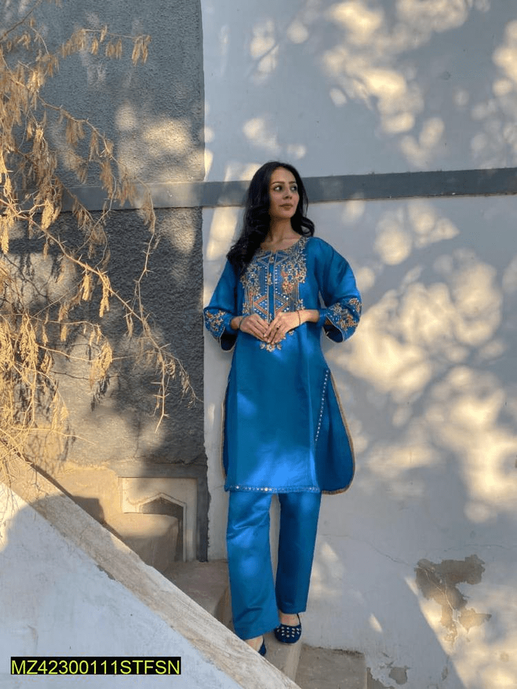 2 PCs women’s khaadi Embroidered suit by Hooriya Baloch