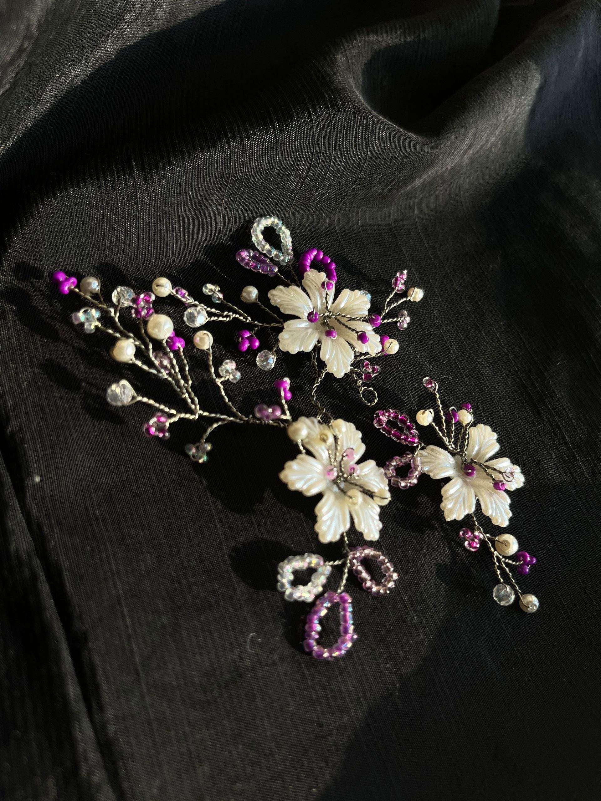 Floral Hair pins (white and purple) pack of 5 by Zarwish Javid