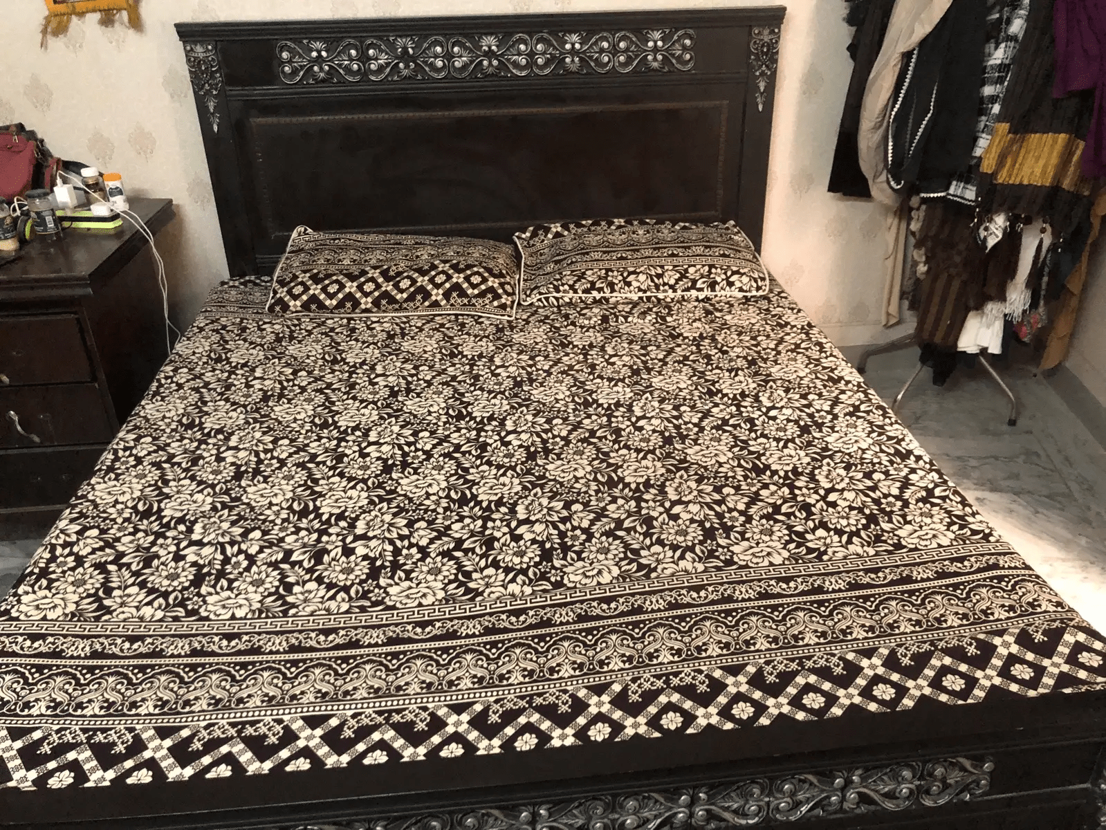 King size bed with mattress and bed shit pillows for sale by nadia khan