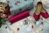 4 PCs women’s unstitched khaadi net Embroidery suit by Hooriya Baloch