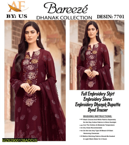  3 Pcs Women Unstitched Dhanak Embroidered Suit … Free home delivery by Muhammad Maqbool