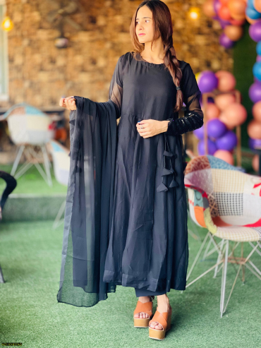 3 Pcs Women’s Stitched Chiffon Plain Maxi … Free home delivery by Muhammad Maqbool