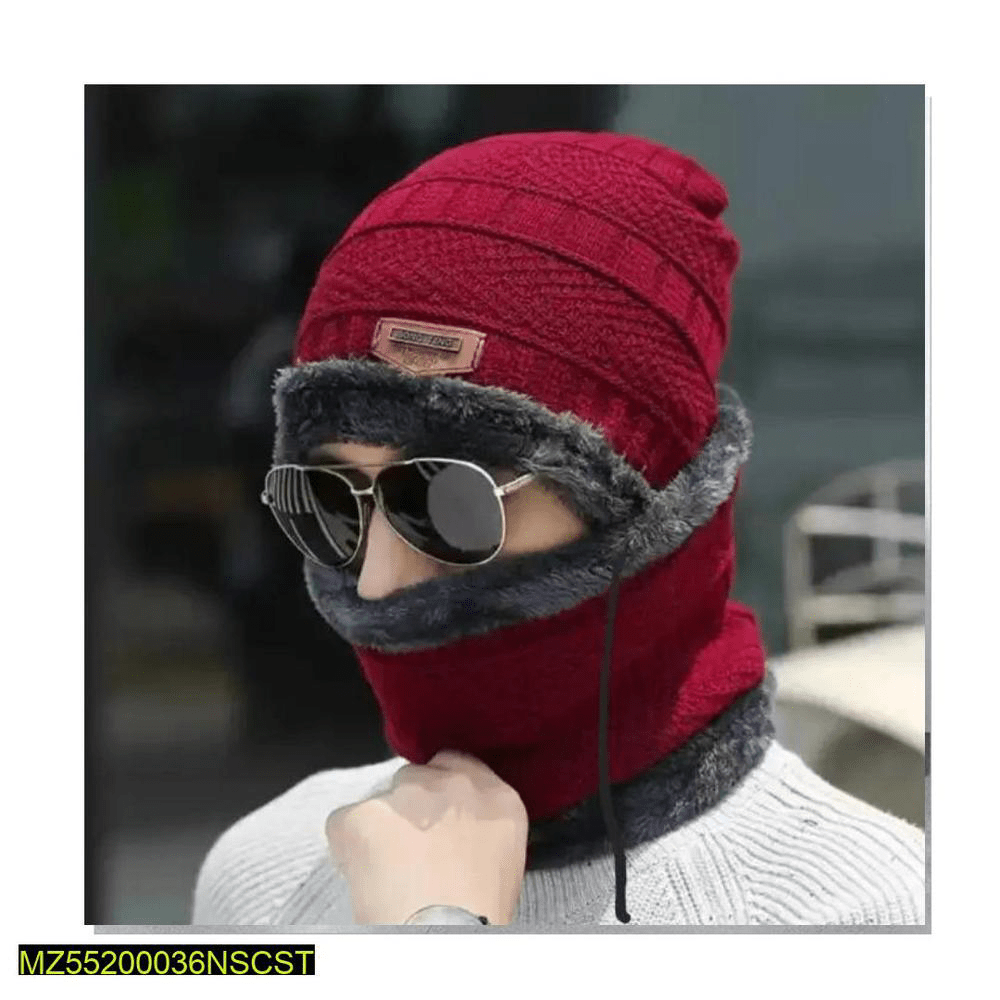 Fabric: Wool • Product Type: Beanie Cap and neck Warmer by Haris Khan