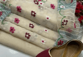 4 PCs women’s unstitched khaadi net Embroidery suit by Hooriya Baloch