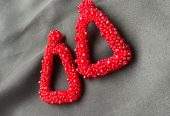 White and Red beaded earrings by Zarwish Javid
