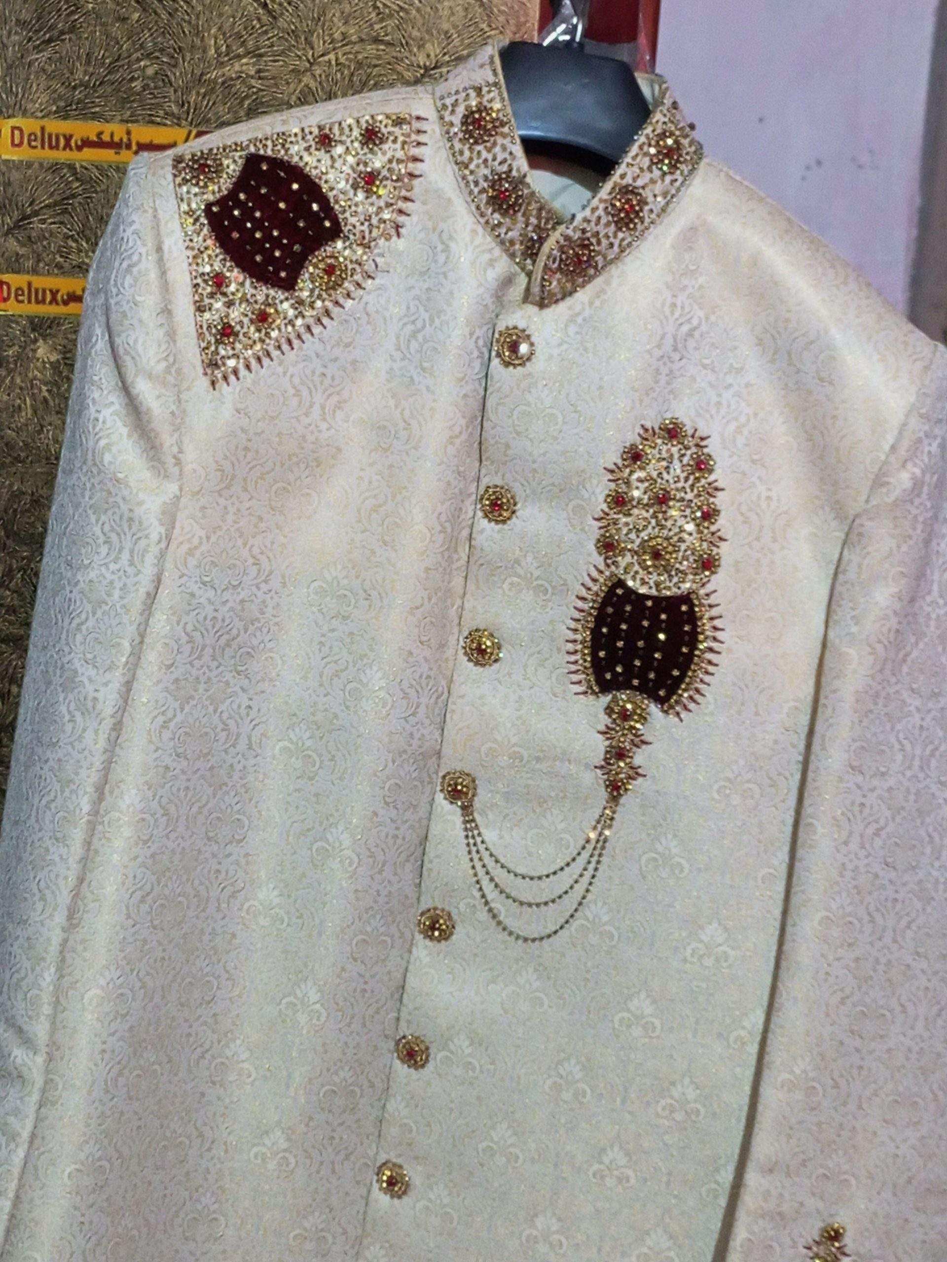 Handmade Sharwani with sehra by Mohsin Naveed