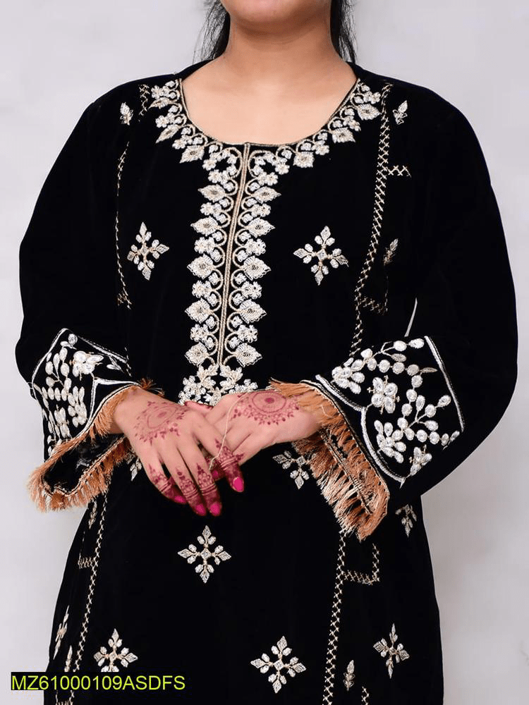 Women’s stitched velvet embroidered shirt by Muhammad Afaq