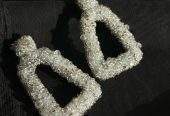 White and Red beaded earrings by Zarwish Javid