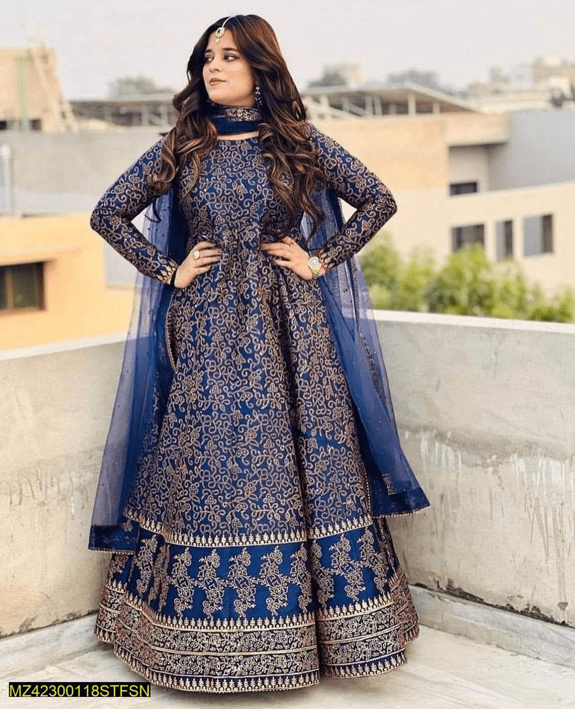 3 pcs woman’s stitched katan silk printed maxi by Jason nasir