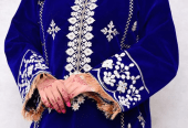 Women’s stitched velvet embroidered shirt by Muhammad Afaq