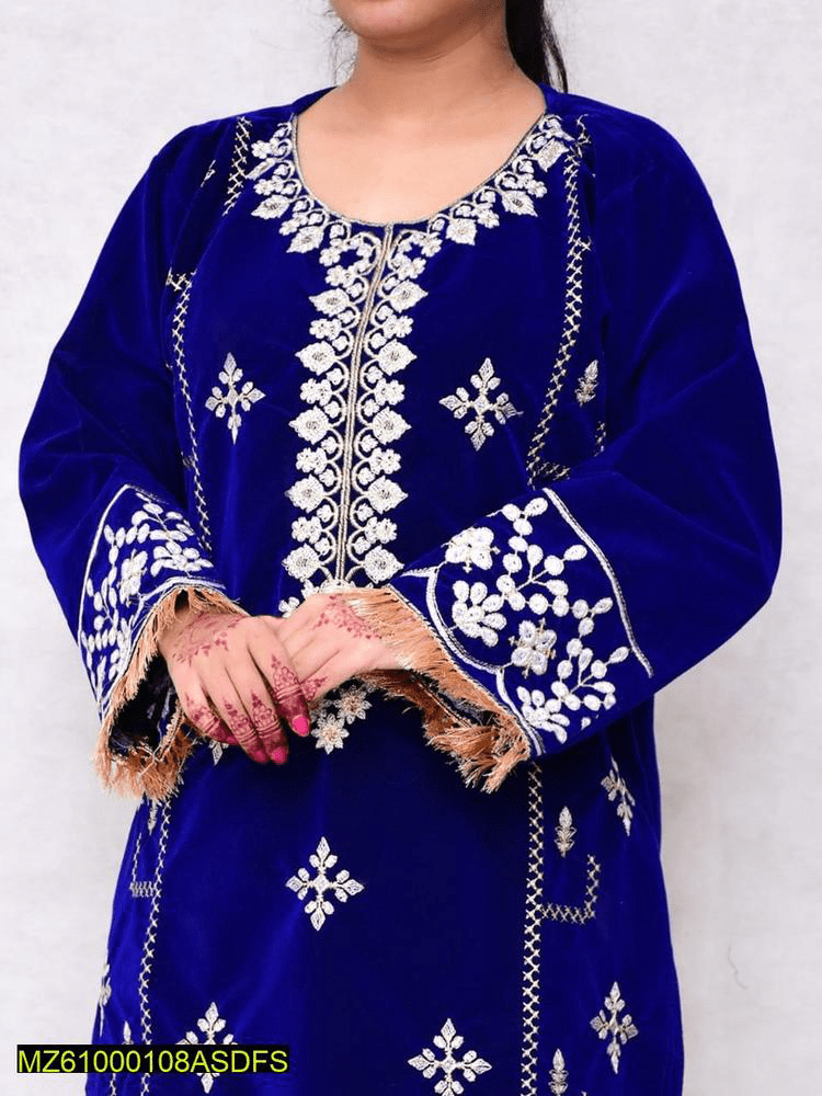 Women’s stitched velvet embroidered shirt by Muhammad Afaq