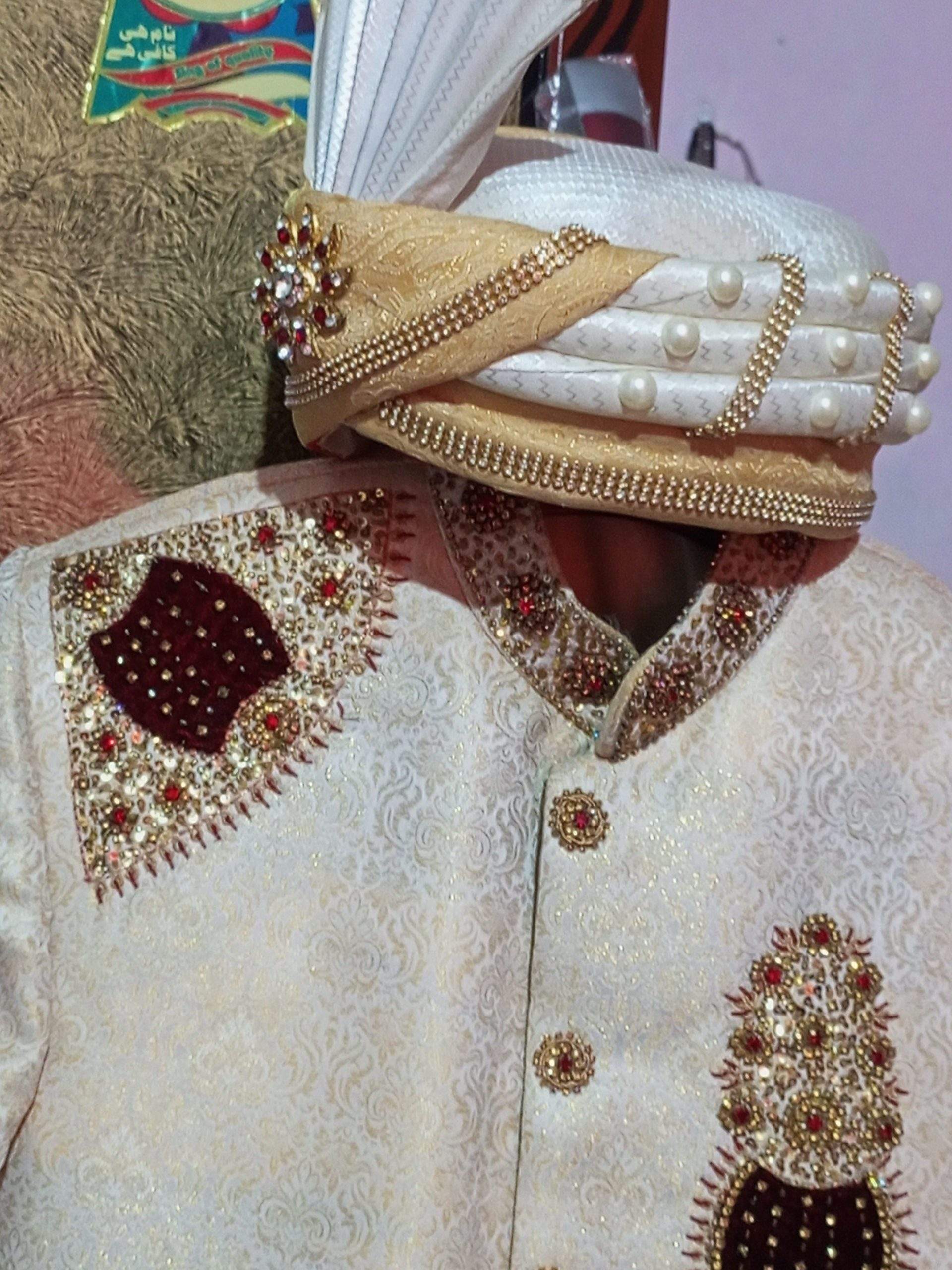 Handmade Sharwani with sehra by Mohsin Naveed