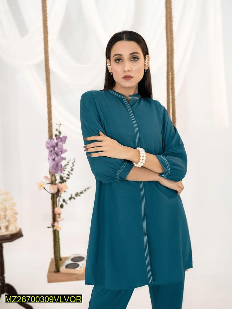 2 PCs women’s stitched premium blanded plain suits by Hooriya Baloch