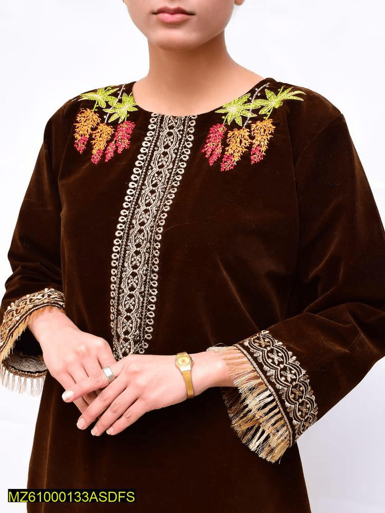 Women’s stitched velvet embroidered shirt by Muhammad Afaq