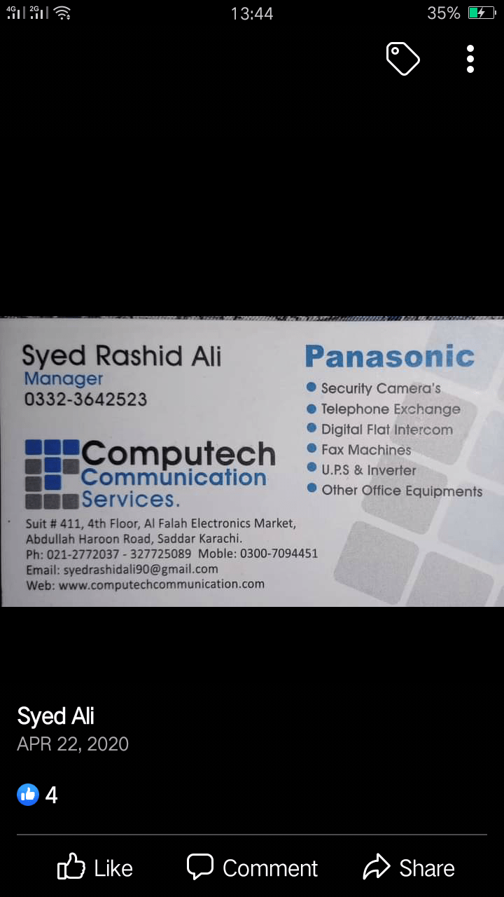 We are deal in Panasonic pabx exchange Cctv camera Networking system by Rashid Ali