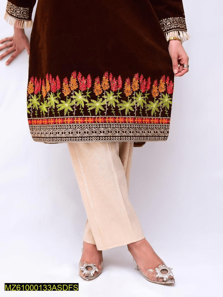 Women’s stitched velvet embroidered shirt by Muhammad Afaq