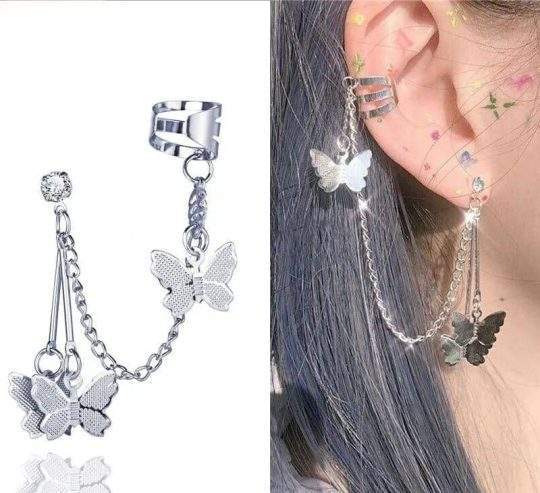 Silver Platted Pair Of Allow Butterfly Disign Ear Clip Earrings by SHARK YT