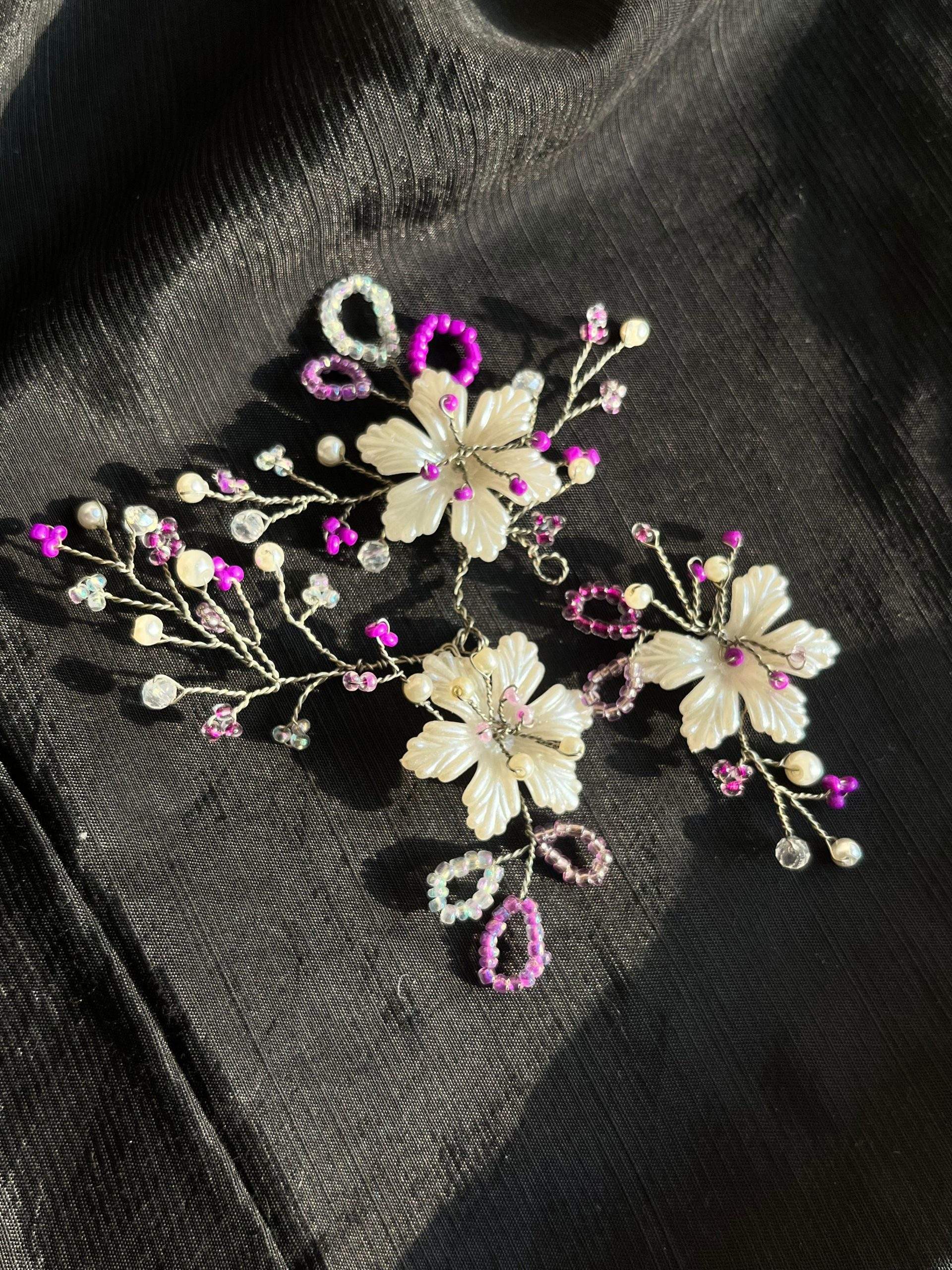 Floral Hair pins (white and purple) pack of 5 by Zarwish Javid