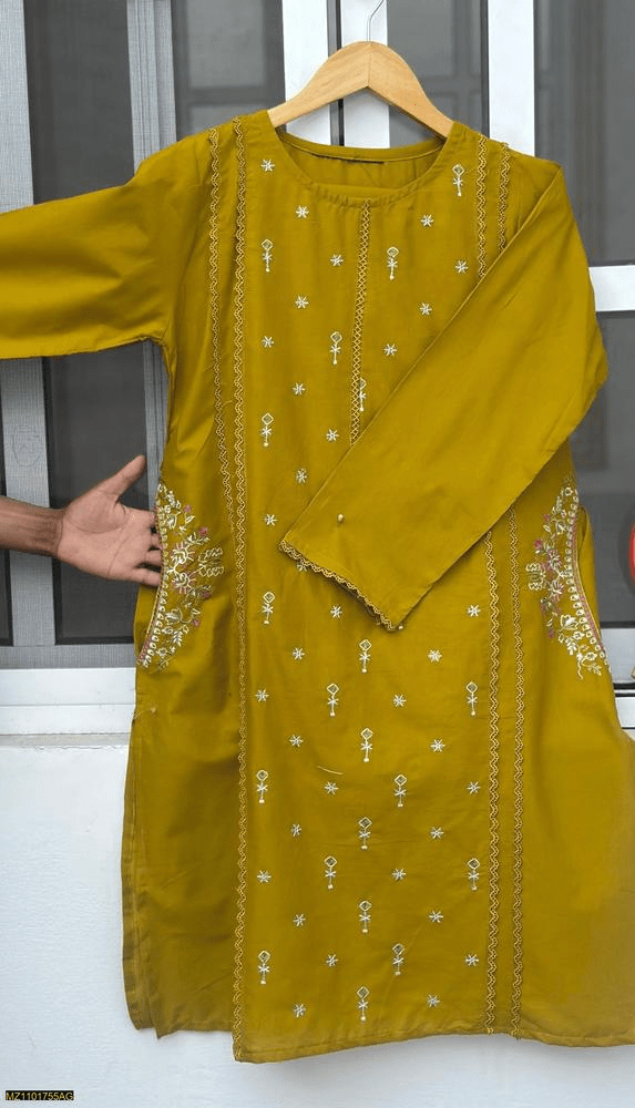 2 Pcs Woman,s Stitched linen Embroidered Suit by Usman Ali