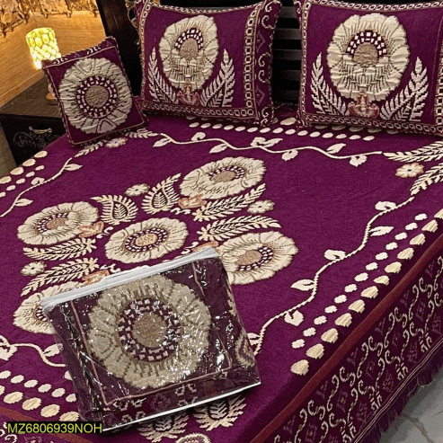 4 Pcs Velvet Jacquard Double Bedsheet … Free home delivery by Muhammad Maqbool
