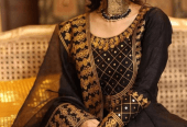3 PCs Woman Stitches Katan Silk Embroidered Maxi by Hanan Shafique