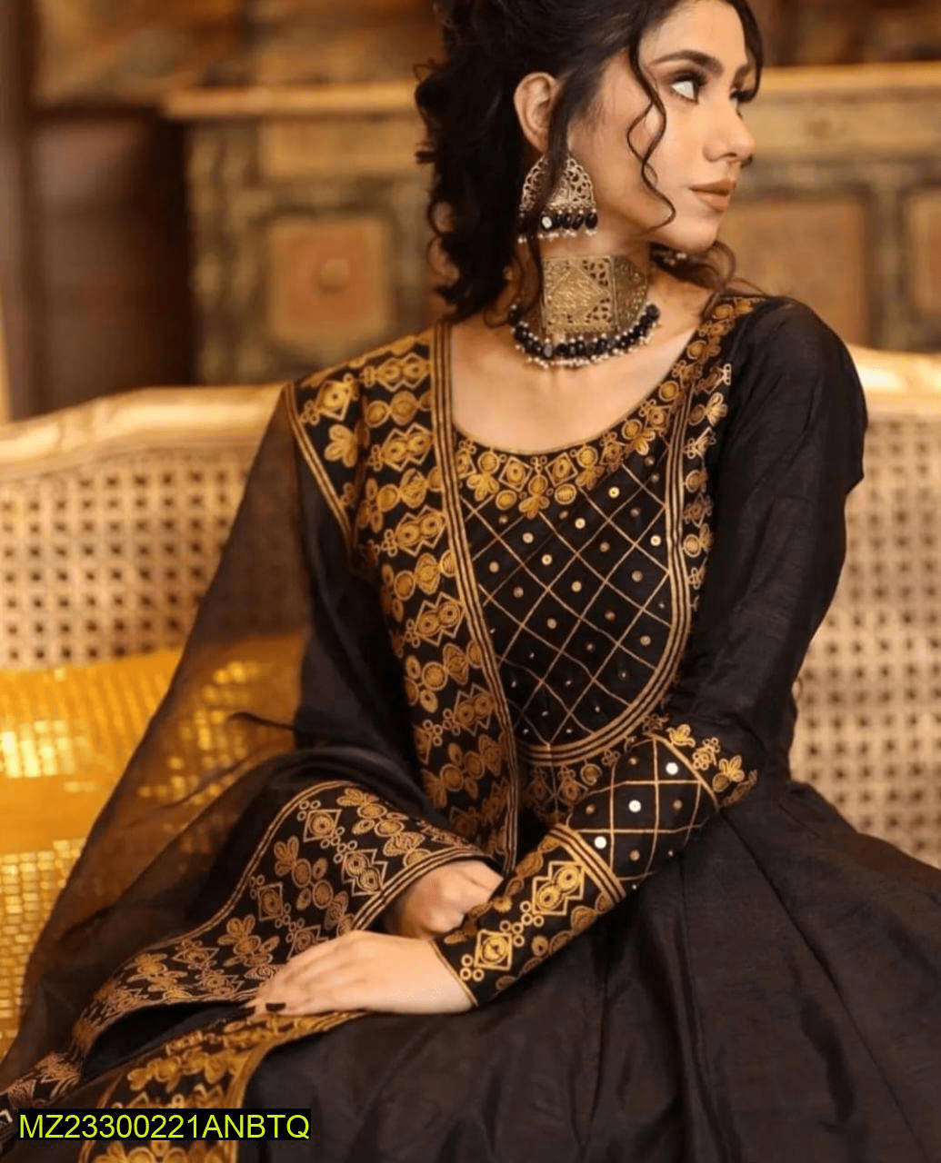 3 PCs Woman Stitches Katan Silk Embroidered Maxi by Hanan Shafique