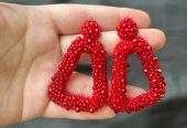 White and Red beaded earrings by Zarwish Javid